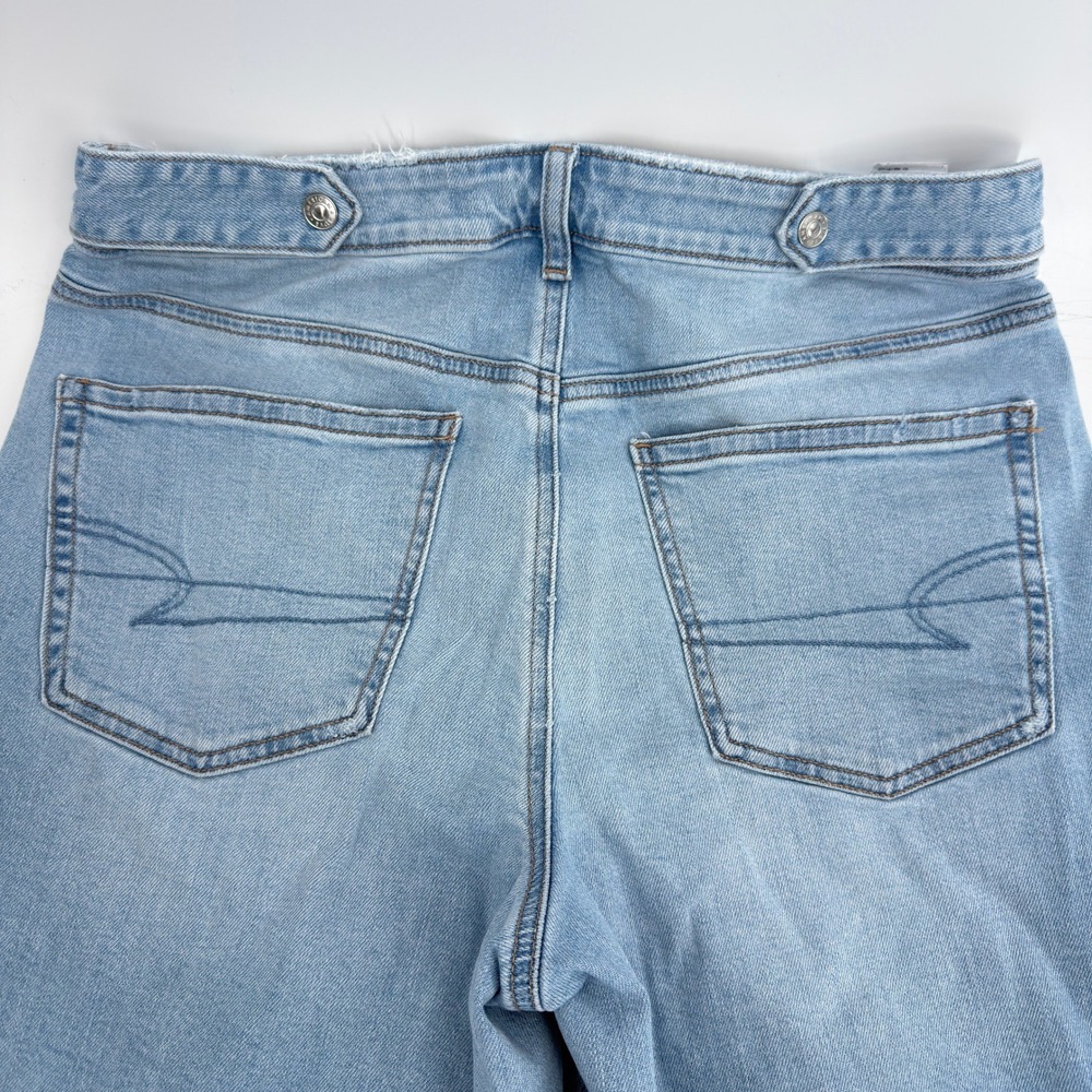 American Eagle Baggy Wide Leg Jeans Womens 10 Blue Super High Rise Raw Hem - Picture 4 of 9